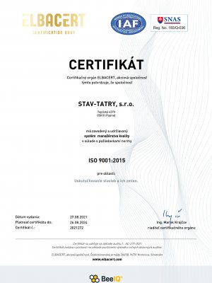 Certifikát 9001 2021 SK